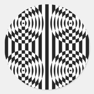 Zwarte en witte geometrische illusie 003 ronde sticker