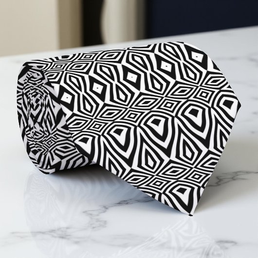 Zwarte en witte geometrische mozaïekoptische illus stropdas