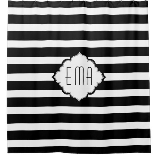 Zwarte en witte geometrische strips douchegordijn (Voorkant)