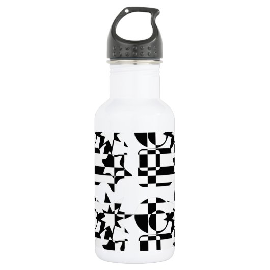 Zwarte en witte geometrische vormen waterfles  (Voorkant)