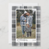 Zwarte en witte geruite flanellen gezinsfoto met e feestdagenkaart (Voorkant)