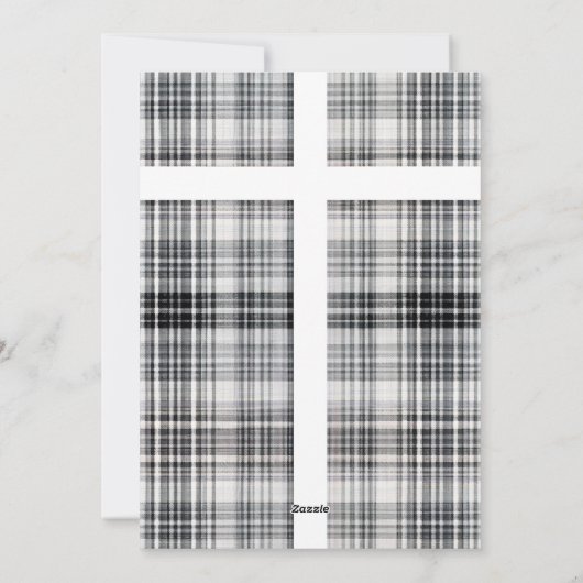 Zwarte en witte geruite flanellen gezinsfoto met e feestdagenkaart (Achterkant)