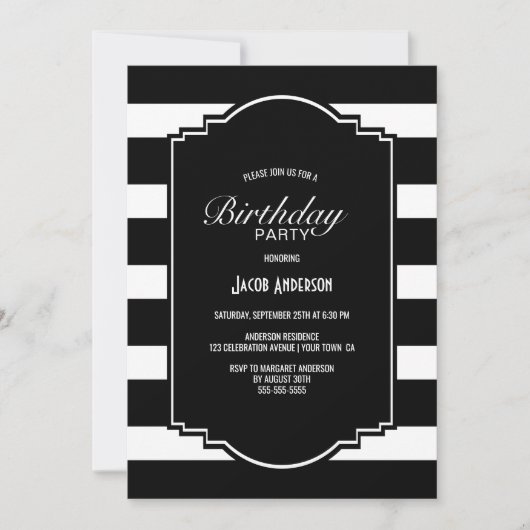 Zwarte en Witte gestreept feest Kaart (Voorkant)