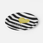 Zwarte en witte gestreept Happy Birthday Gold Hear Papieren Bordje (Gekanteld)