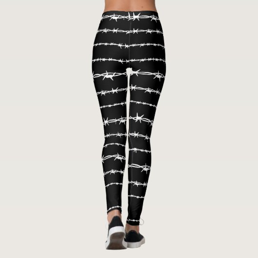 Zwarte en witte gestreepte draad leggings (Achterkant)