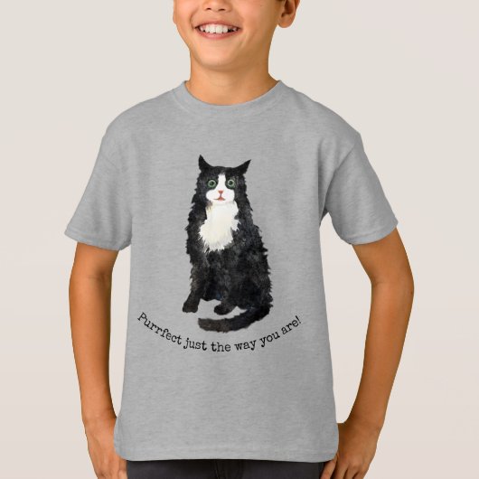 Zwarte en witte gierige kat T-Shirt (Voorkant)