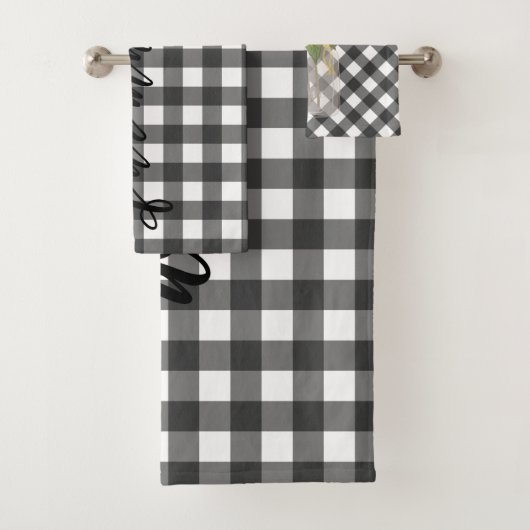 ZWARTE EN WITTE GINGHAM BAD HANDDOEK (Insitu)