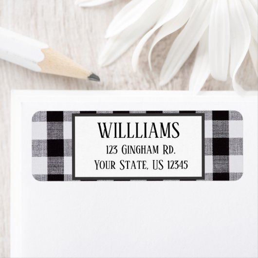 Zwarte en witte gingham Herfst Autum Etiket (Insitu)