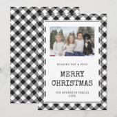 Zwarte en witte Gingham Pset-fotokerstkaart Feestdagenkaart (Voorkant / Achterkant)