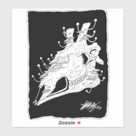 Zwarte en witte Giraffe schedel met planten Sticker