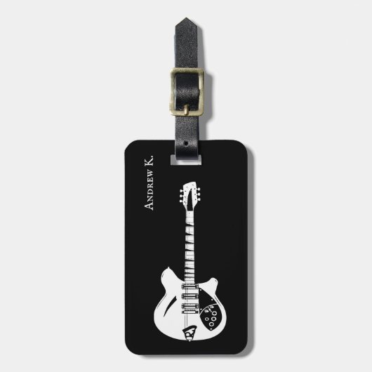 Zwarte en witte gitaar, gitarist bagagelabel (Voorkant verticaal)