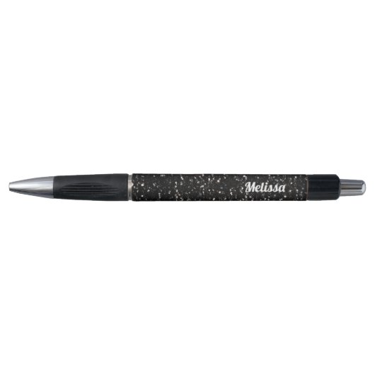 Zwarte en witte glanzende glitter sparkles persona pen (Voorkant)