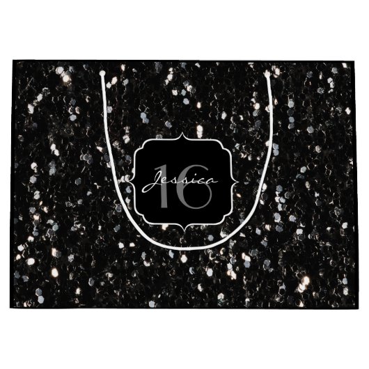 Zwarte en witte glanzende glitter sparkles Sweet 1 Groot Cadeauzakje (Voorkant)