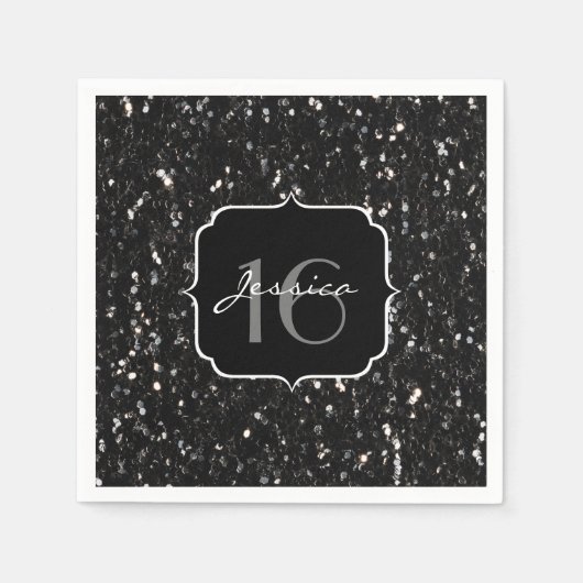 Zwarte en witte glanzende glitter sparkles Sweet 1 Servet (Voorkant)