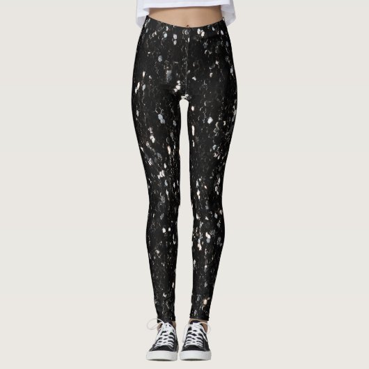 Zwarte en witte glinsterende glitssparken leggings (Voorkant)