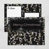 Zwarte en witte glinsterende sterren Prettig kerst Uitnodiging Briefkaart (Voorkant / Achterkant)