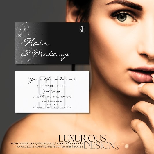 Zwarte en witte glittersterren met Initialen Moder Visitekaartje