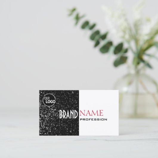 Zwarte en witte glittersterren met Logo Moderne Visitekaartje (Staand voorkant)