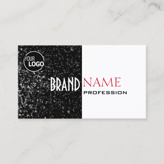Zwarte en witte glittersterren met Logo Moderne Visitekaartje (Voorkant)