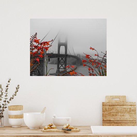 Zwarte en witte Golden Gate Bridge Poster (Keuken)