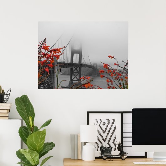 Zwarte en witte Golden Gate Bridge Poster (Thuiskantoor)