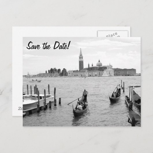 Zwarte en witte gondolier in Venetië Aankondigingskaart (Voorkant / Achterkant)