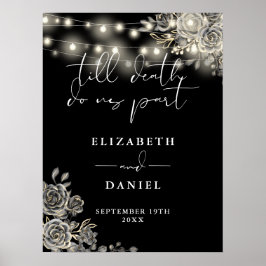 Zwarte En Witte Gothische Rozen Lichtjes Trouwbord Poster