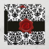 ZWARTE EN WITTE GOUD DAMASK, RODE WAX SEAL MONOGRA KAART (Voorkant / Achterkant)