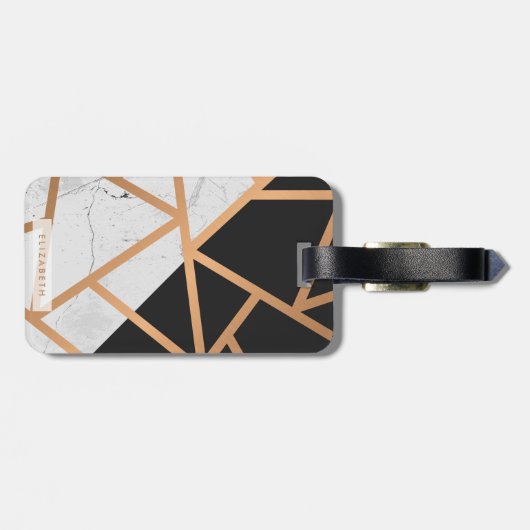 Zwarte en witte gouden marmer bagagelabel (Achterkant horizontaal)