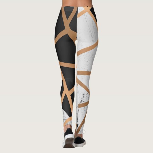 Zwarte en witte gouden marmer leggings (Achterkant)