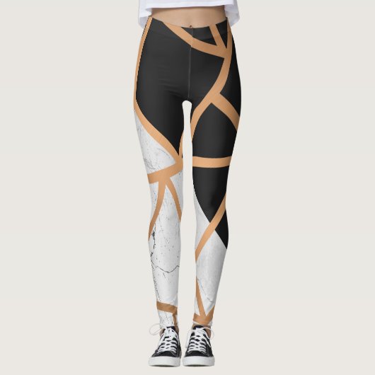 Zwarte en witte gouden marmer leggings (Voorkant)