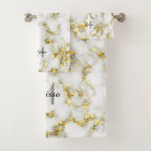 Zwarte en witte goudsparametensmaak Monogram Bad Handdoek (Insitu)