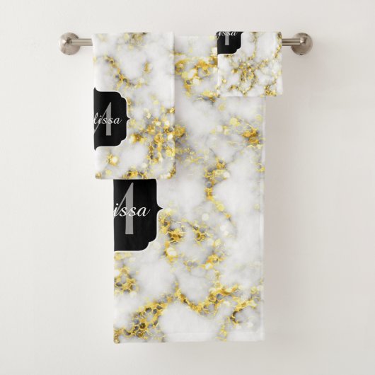 Zwarte en witte goudsparametensmaak Monogram Bad Handdoek (Insitu)