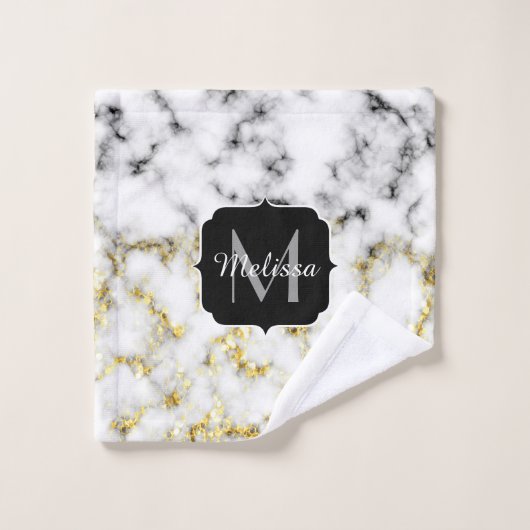 Zwarte en witte goudsparametensmaak Monogram Bad Handdoek (Wasdoekje)