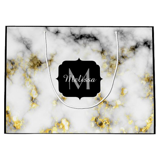 Zwarte en witte goudsparametensmaak Monogram Groot Cadeauzakje (Voorkant)