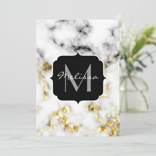 Zwarte en witte goudsparametensmaak Monogram Kaart (Staand voorkant)