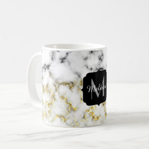 Zwarte en witte goudsparametensmaak Monogram Koffiemok