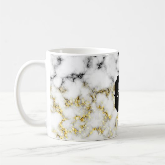 Zwarte en witte goudsparametensmaak Monogram Koffiemok (Links)