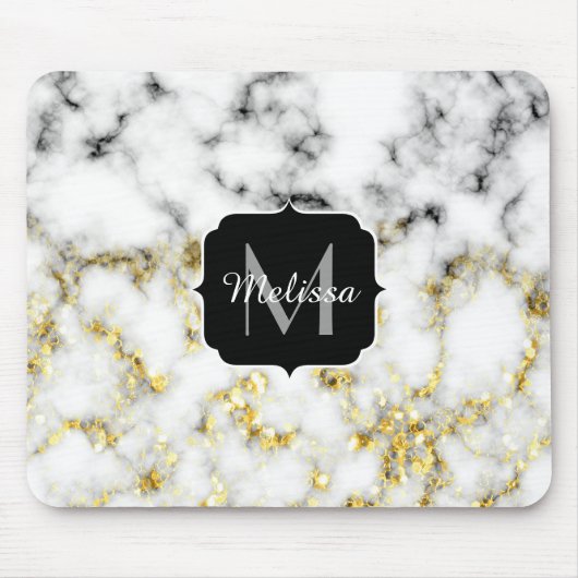 Zwarte en witte goudsparametensmaak Monogram Muismat (Voorkant)