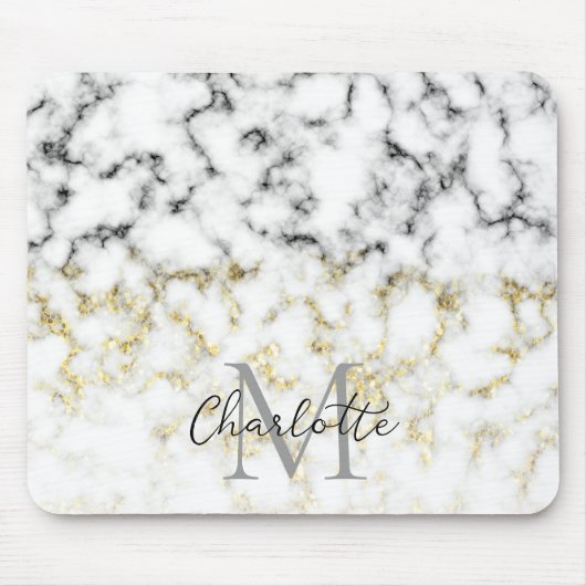 Zwarte en witte goudsparametensmaak Monogram Muismat (Voorkant)