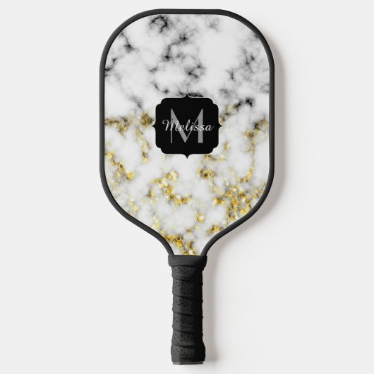 Zwarte en witte goudsparametensmaak Monogram Pickleball Paddle (Voorkant)