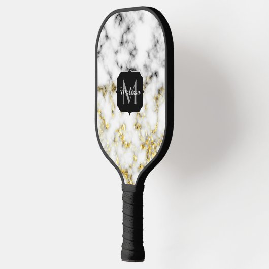 Zwarte en witte goudsparametensmaak Monogram Pickleball Paddle (Links)