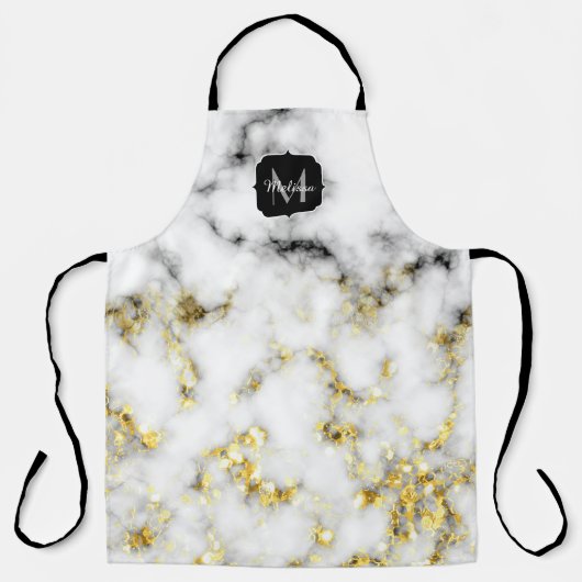 Zwarte en witte goudsparametensmaak Monogram Schort (Voorkant)