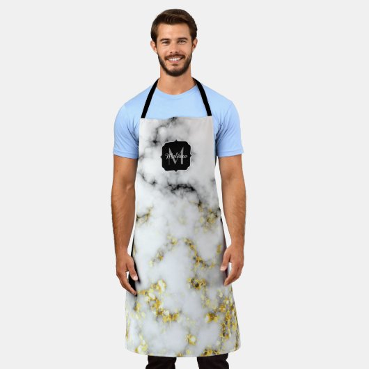 Zwarte en witte goudsparametensmaak Monogram Schort (Gedragen)