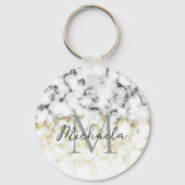 Zwarte en witte goudsparametensmaak Monogram Sleutelhanger (Voorkant)