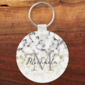 Zwarte en witte goudsparametensmaak Monogram Sleutelhanger (Achterkant)