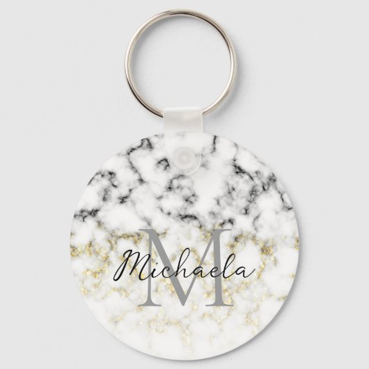 Zwarte en witte goudsparametensmaak Monogram Sleutelhanger (Achterkant)