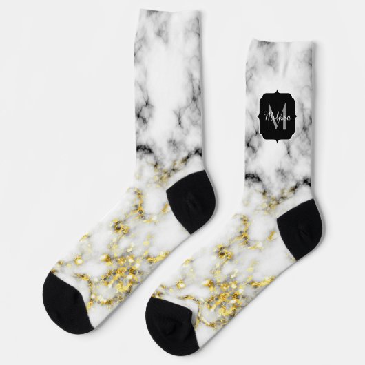 Zwarte en witte goudsparametensmaak Monogram Sokken (Links)