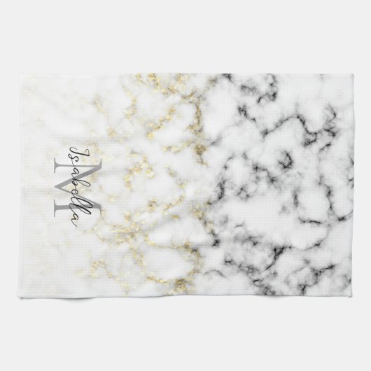 Zwarte en witte goudsparametensmaak Monogram Theedoek (Horizontaal)