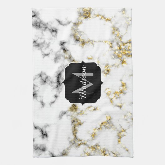 Zwarte en witte goudsparametensmaak Monogram Theedoek (Verticaal)